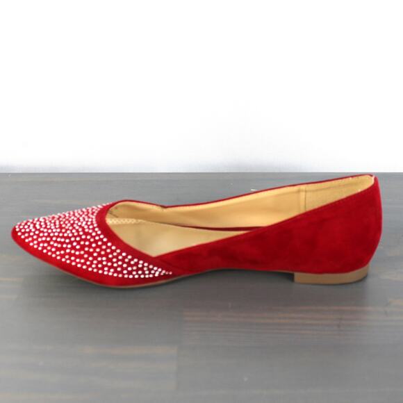 BCBG Paris Zuzux Studded Ballet Flats Women Size 7.5B Red Pointed Toe Celeb Glam - Picture 3 of 12